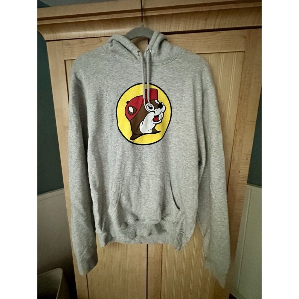Buc-ee's Logo Graphic Pullover Hoodie Men Slim Fit Medium Gray